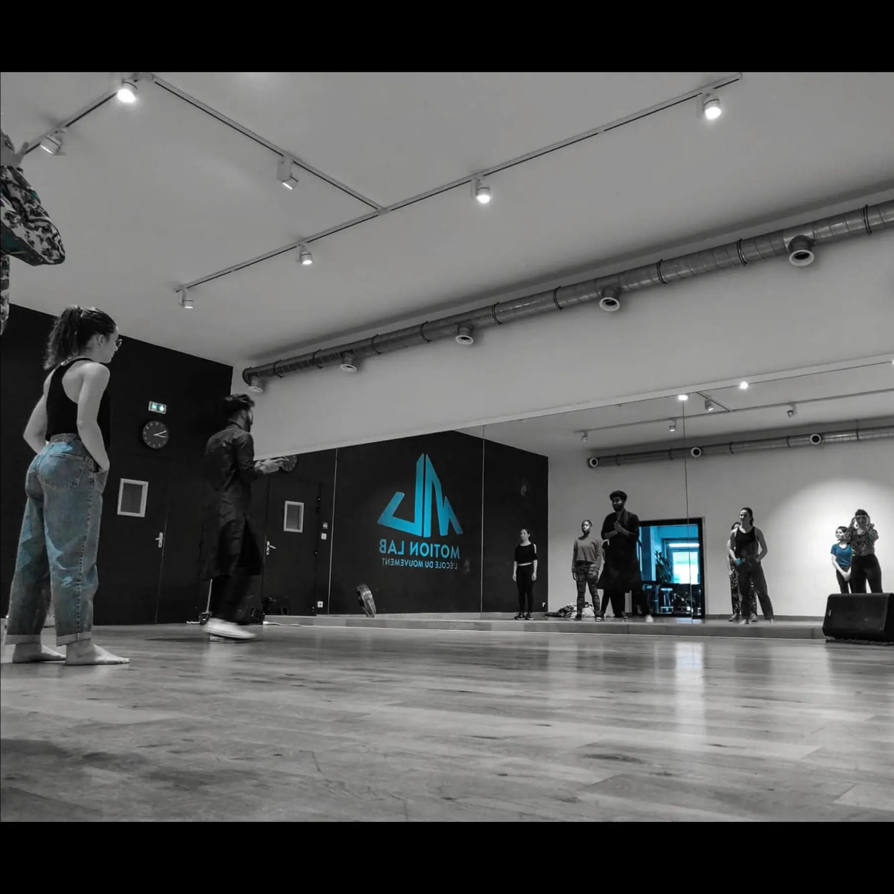 Black and white movement study in a studio
