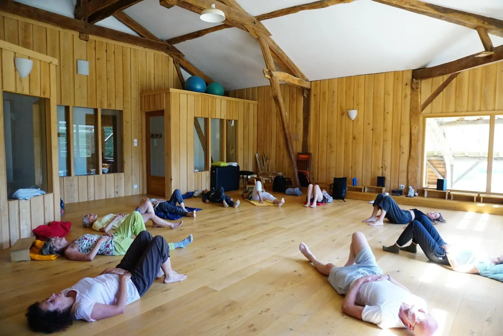 Group embodied practice in a wooden studio