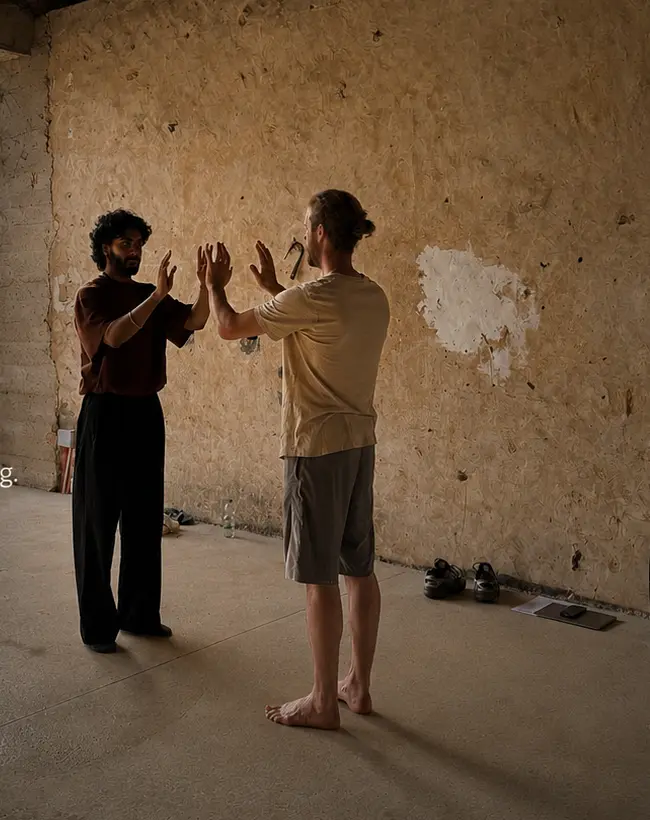 Two participants meeting through a mirroring exercise